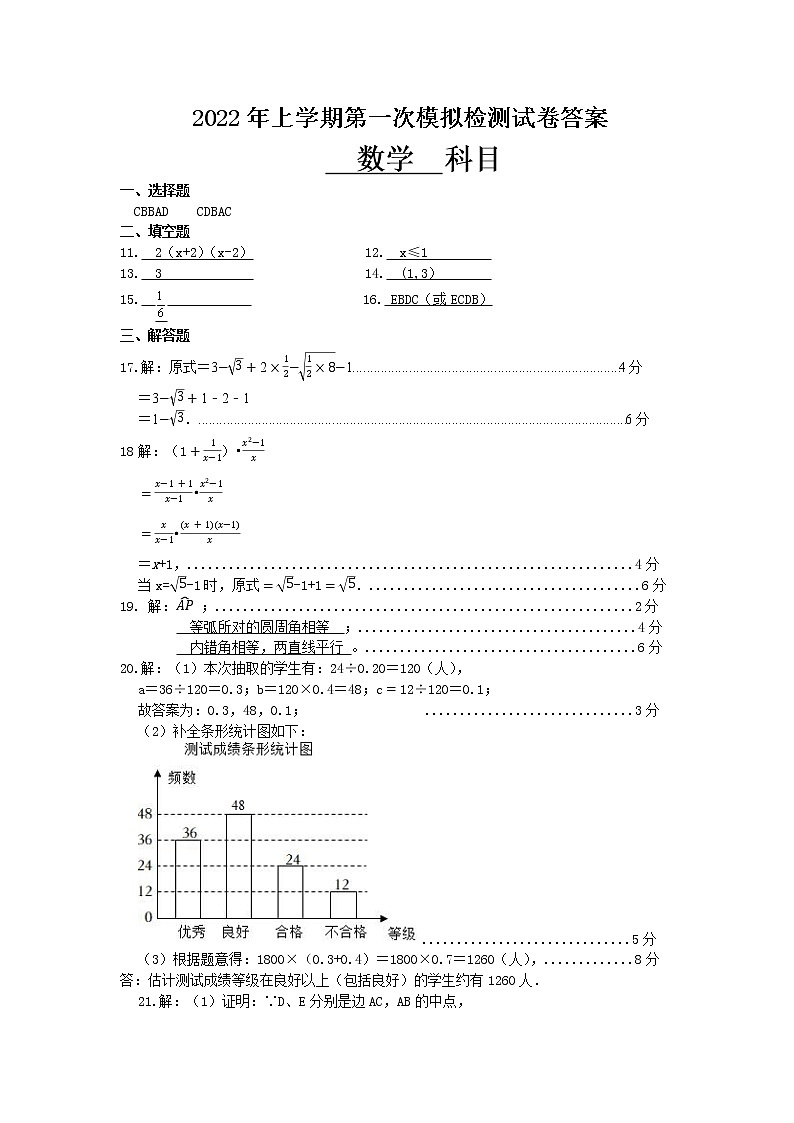 2021-2022-2中雅九年级一模数学参考答案第1页