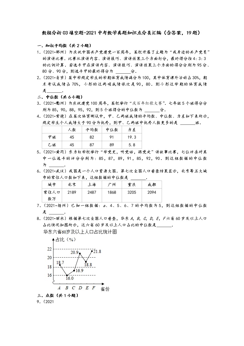 数据分析03填空题-2021中考数学真题知识点分类汇编（含答案，19题）