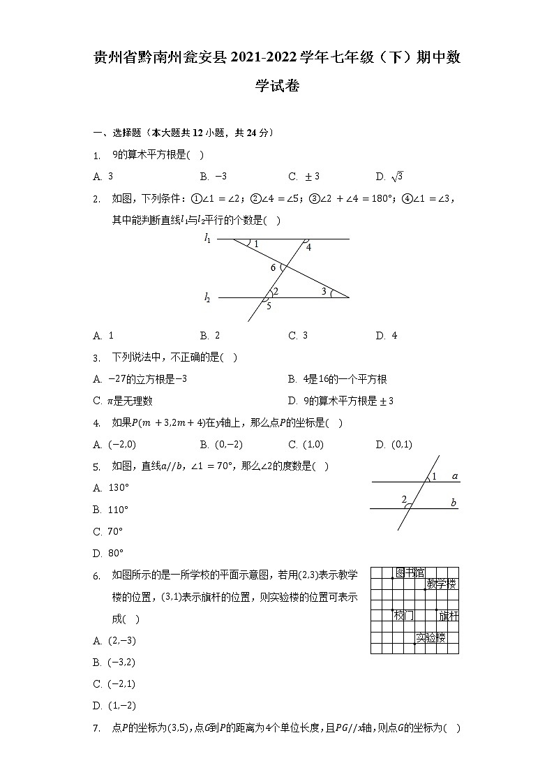 贵州省黔南州瓮安县2021-2022学年七年级(下)期中数学试卷(含解析)第1页