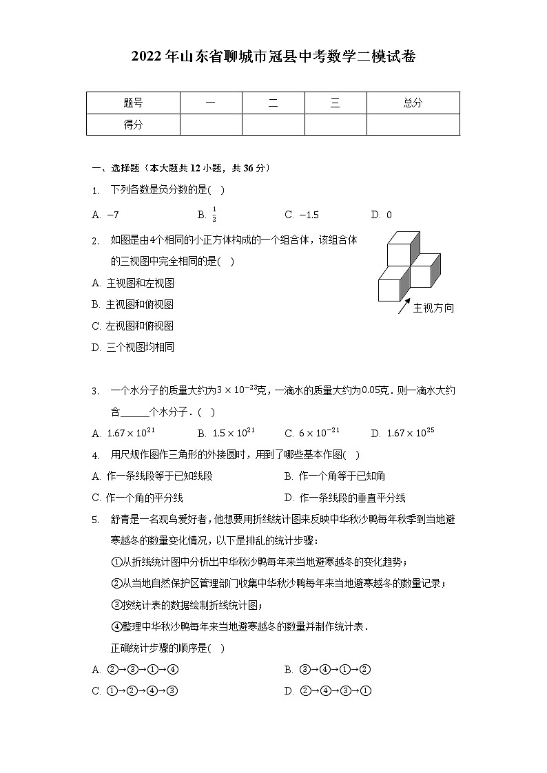 2022年山东省聊城市冠县中考数学二模试卷(含解析)第1页