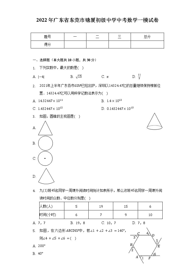 2022年广东省东莞市塘厦初级中学中考数学一模试卷(含解析)01