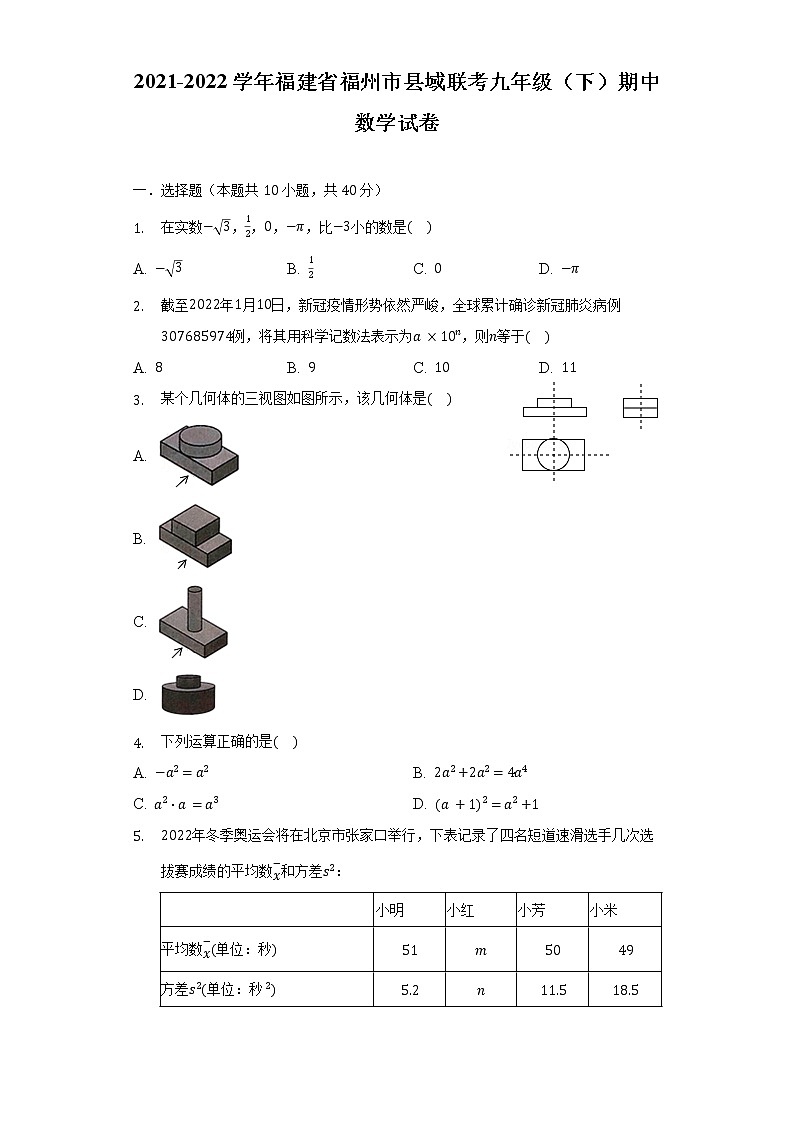 2021-2022學(xué)年福建省福州市縣域聯(lián)考九年級(jí)(下)期中數(shù)學(xué)試卷(含解析)第1頁(yè)