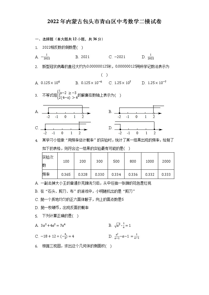 2022年内蒙古包头市青山区中考数学二模试卷(含解析)第1页