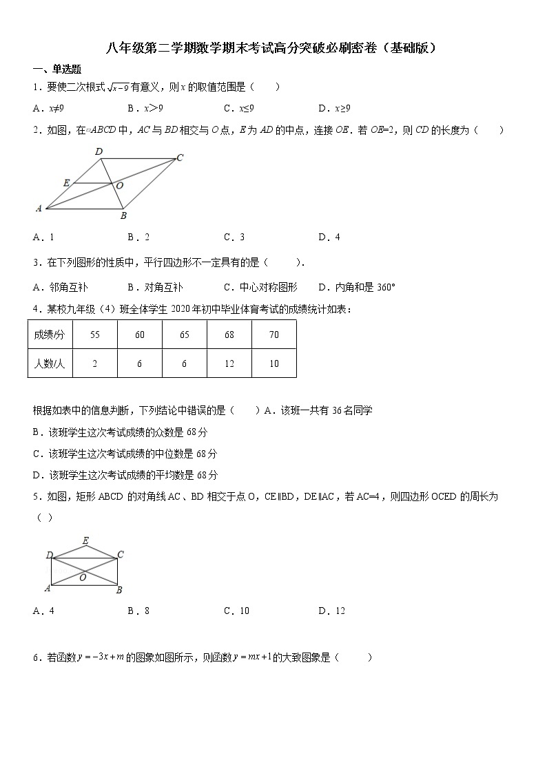 八年级第二学期数学期末考试高分突破必刷密卷（基础版）01