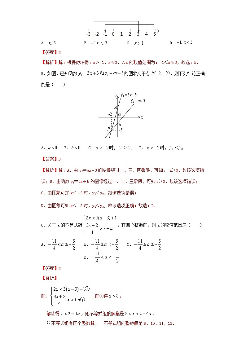 北师大版八年级下册期末专题02 一元一次不等式和一元一次不等式组(原卷+解析)02