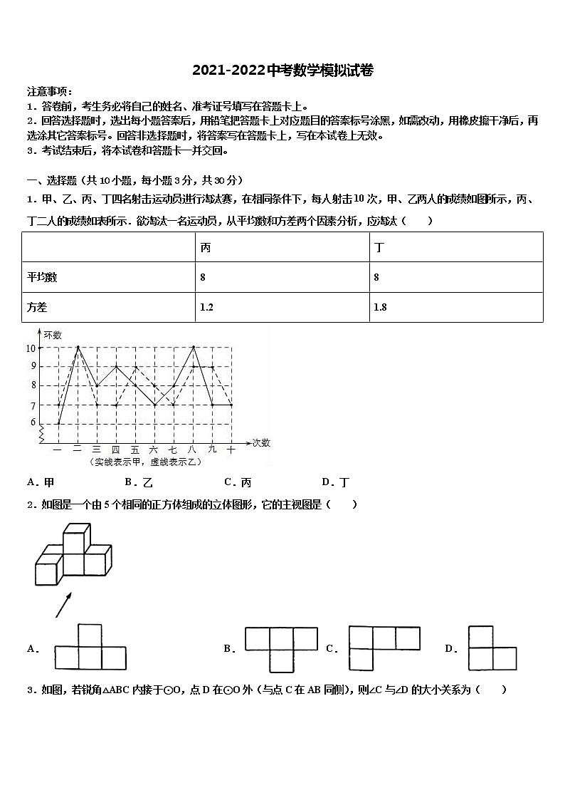 2021-2022学年安徽省蚌埠局属重点达标名校中考数学四模试卷含解析第1页