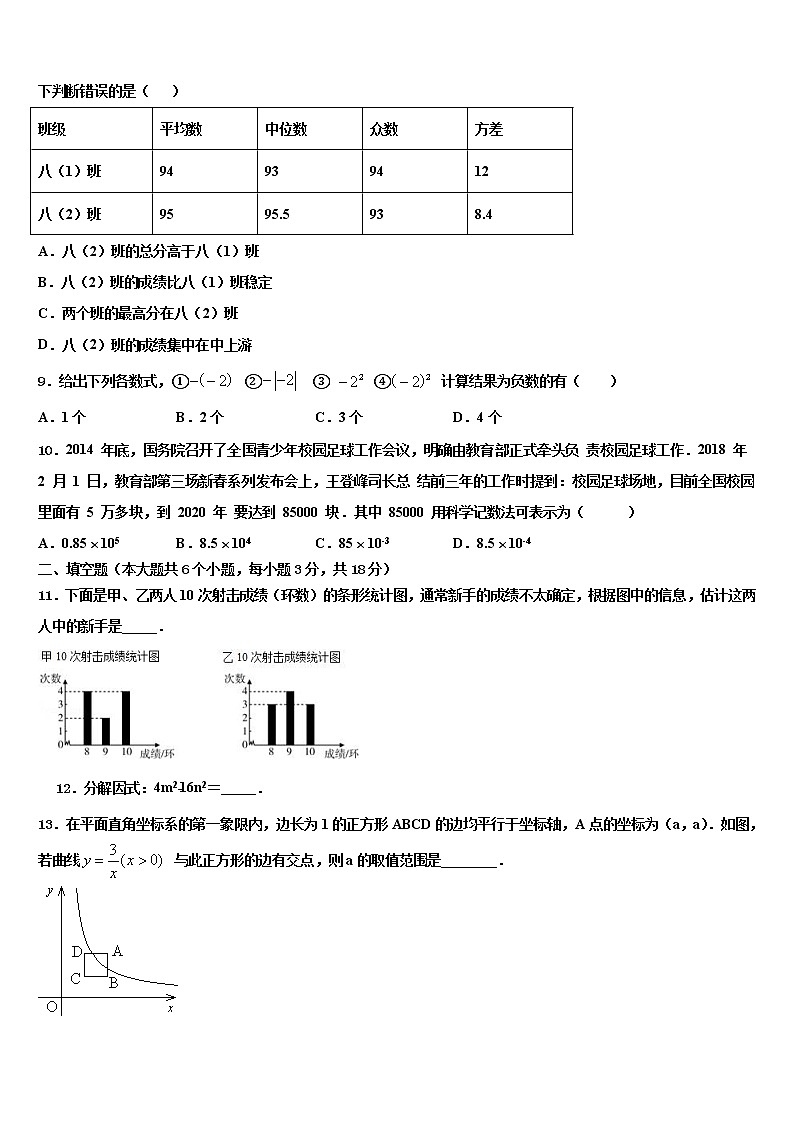 2021-2022学年安徽省蚌埠局属重点达标名校中考数学四模试卷含解析第3页