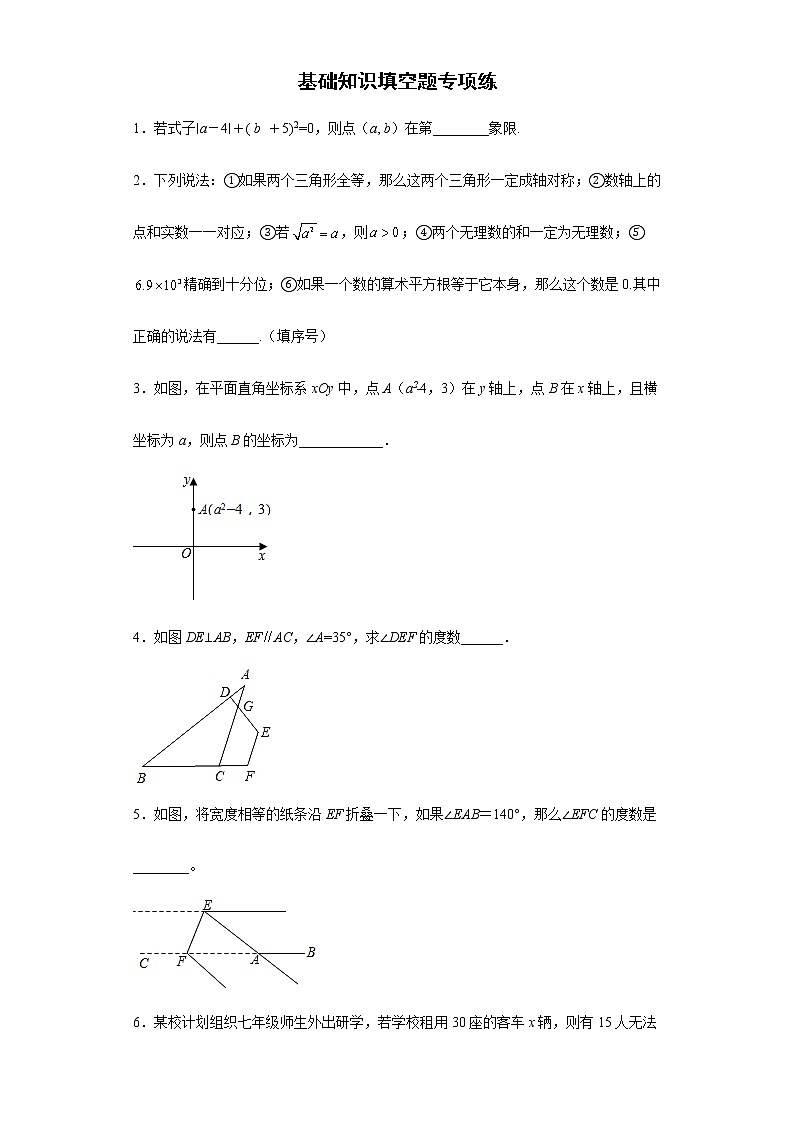 2021-2022学年人教版七年级数学下册期末复习基础知识填空题专项练(含答案)第1页