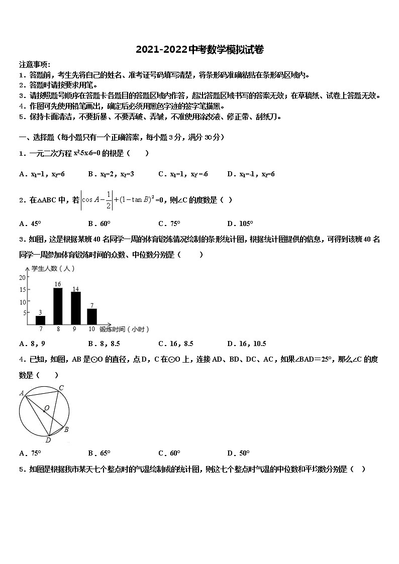 2021-2022学年广东省深圳市桃源中学中考数学四模试卷含解析第1页