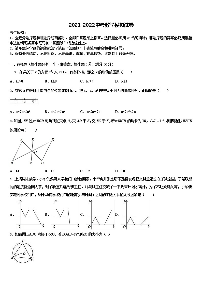 2021-2022学年河北大城县重点中学中考数学全真模拟试题含解析第1页