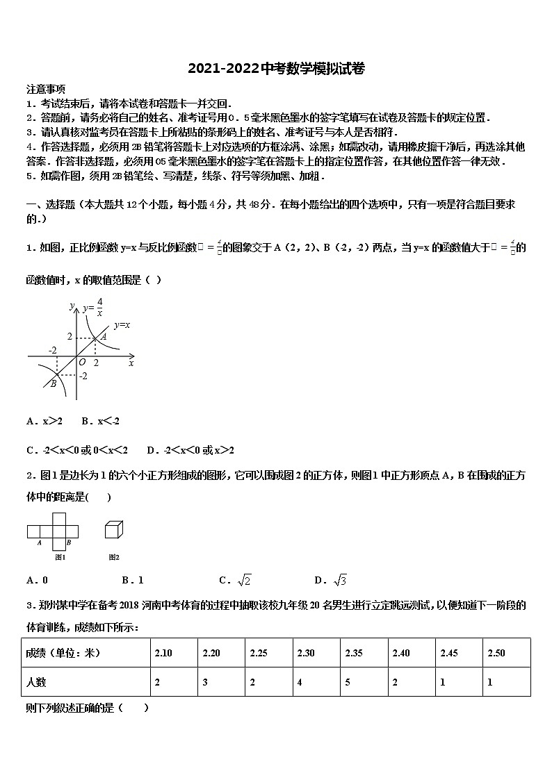 2021-2022学年黑龙江省哈尔滨市尚志市中考数学仿真试卷含解析第1页