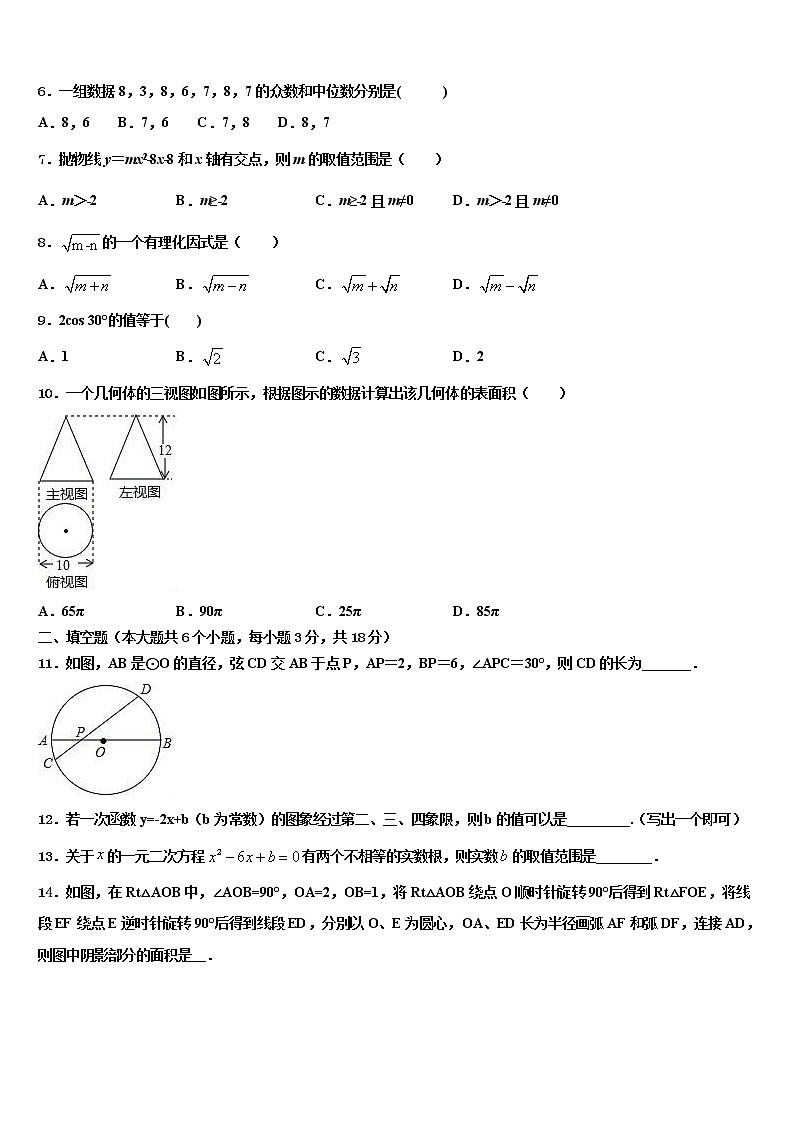 2021-2022学年湖南省株洲市醴陵市达标名校中考适应性考试数学试题含解析第2页
