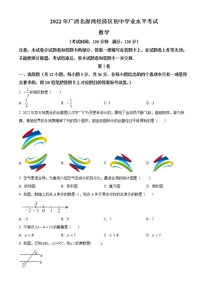 2022年广西北部湾经济区中考数学真题(word版含答案)第1页