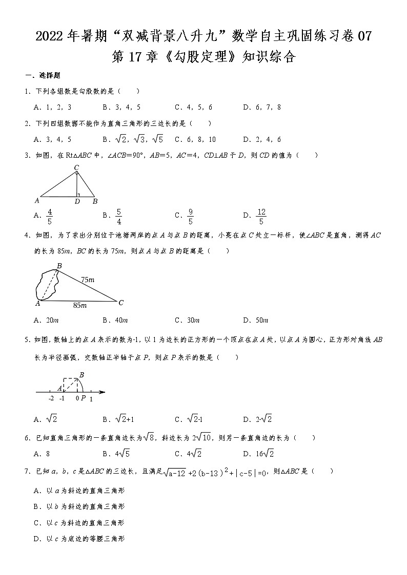 第17章《勾股定理》知识综合-2022年暑期“双减背景八升九”数学自主巩固练习卷 第7天(无答案)01