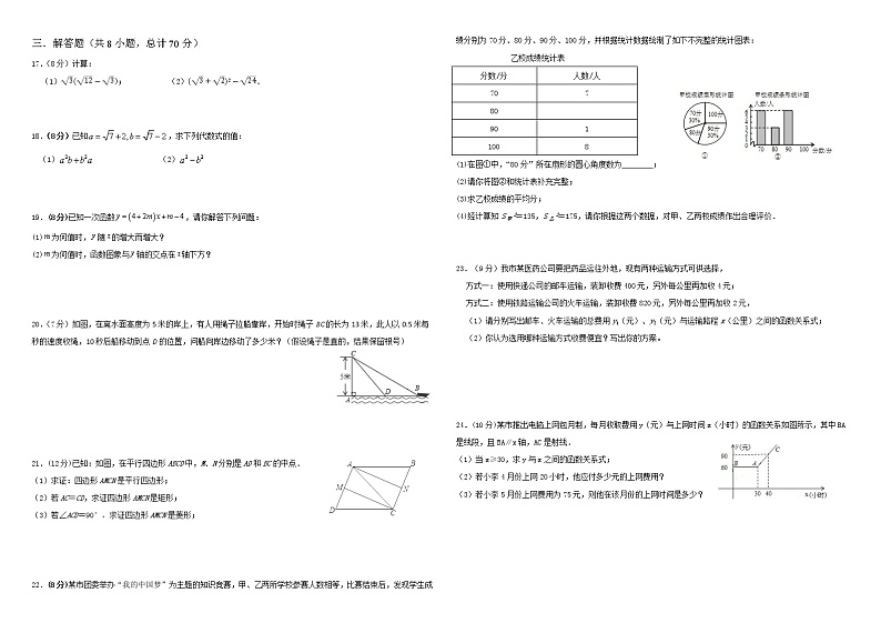 新疆昌吉州行知学校2021-2022学年八年级下学期期末考试数学试题(word版含答案)第2页