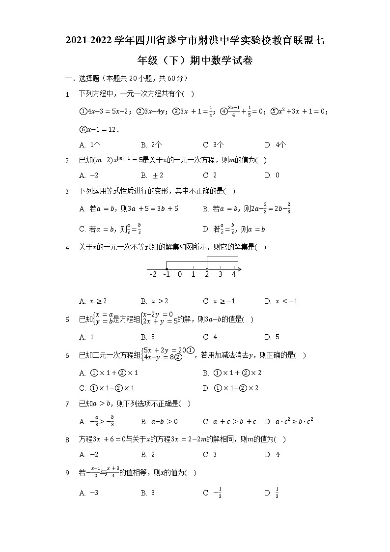 2021-2022学年四川省遂宁市射洪中学实验校教育联盟七年级(下)期中数学试卷(含解析)第1页