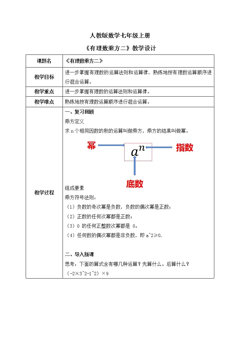 人教版七上数学1.5.1《有理数的乘方二》第二课时课件+教案01