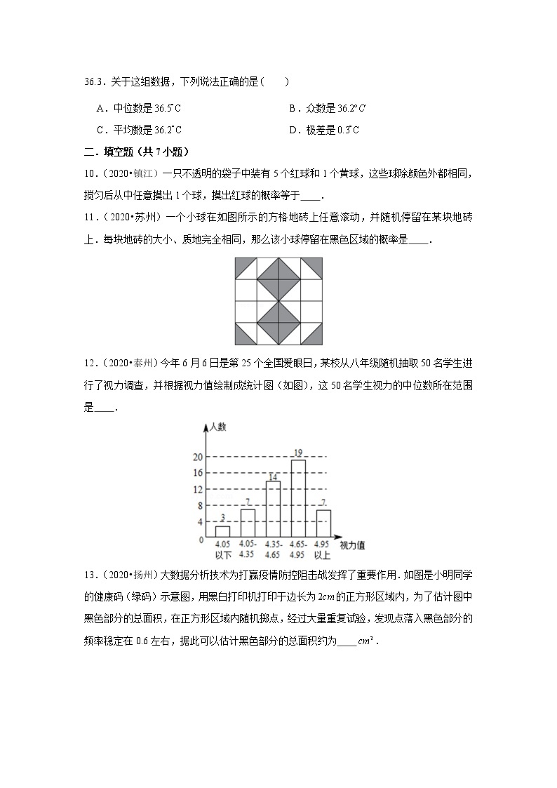 2020年江苏中考数学真题分项汇编专题13 图形的相似03