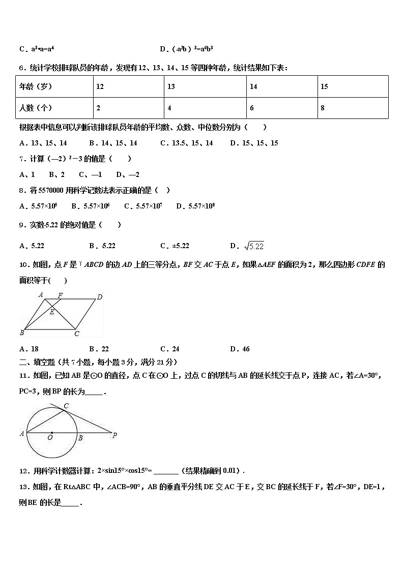 2021-2022学年云南省玉溪市红塔区云中考数学押题卷含解析第2页