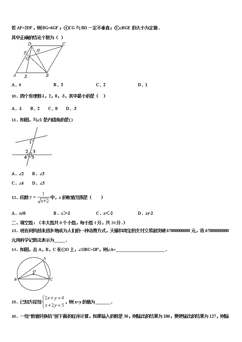 2022届吉林省长春市南关区市级名校中考试题猜想数学试卷含解析03