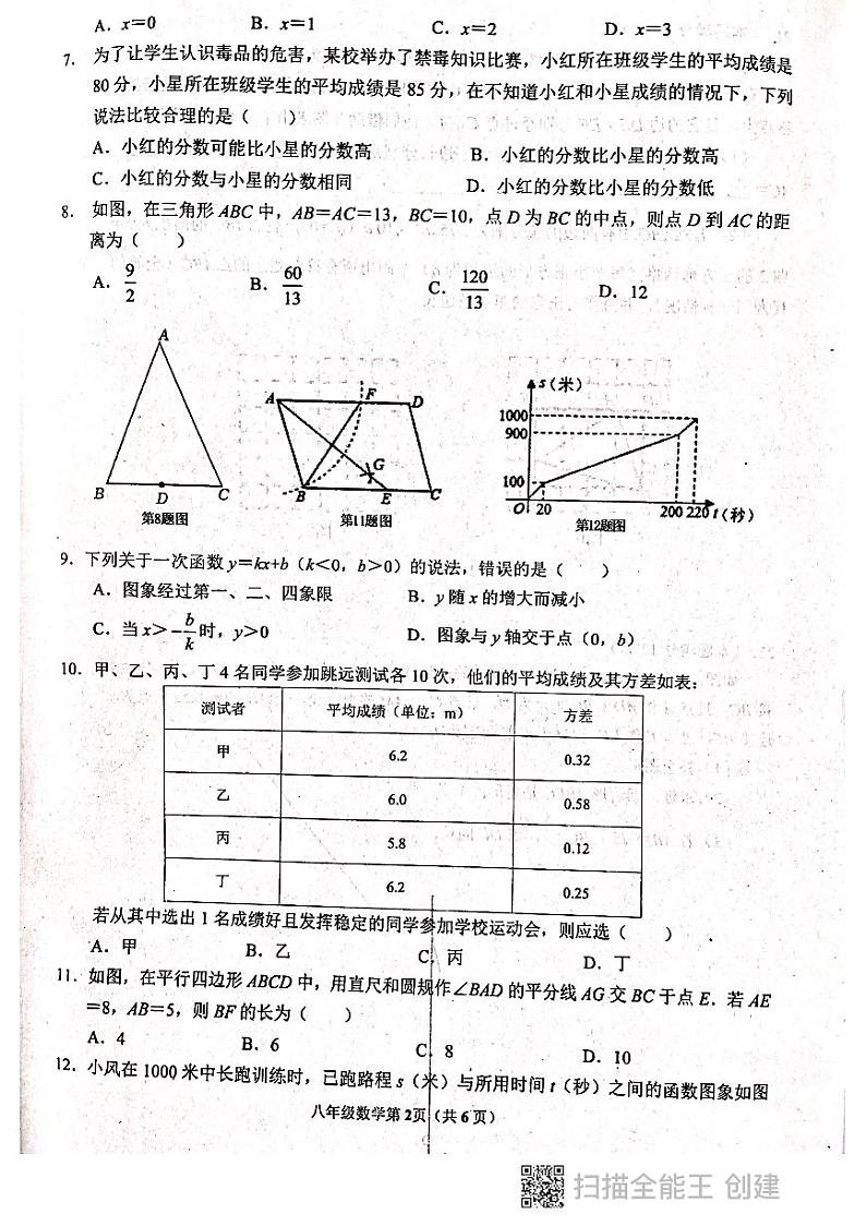山东省临沂市沂水县2021-2022学年八年级下学期期末考试数学试题第2页