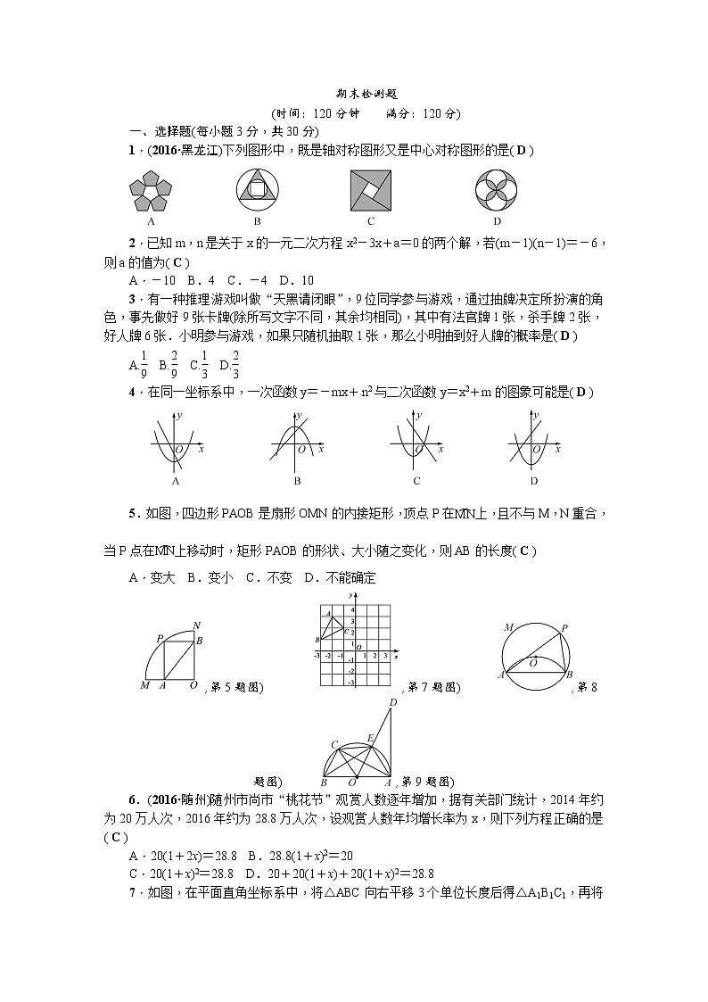 【人教版】九年级上期末数学试卷12 含答案第1页