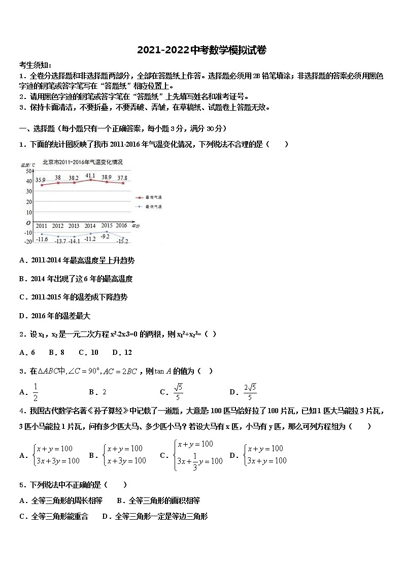 2022年甘肃省靖远县重点名校中考数学模拟试题含解析第1页