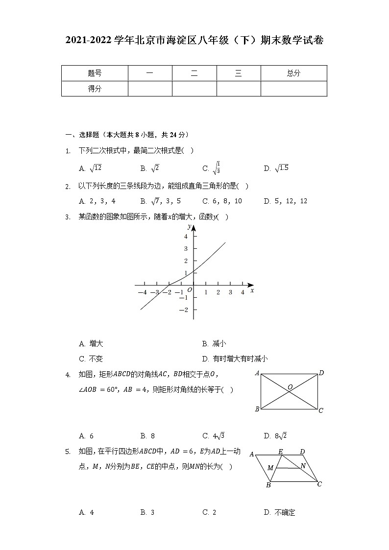 2021-2022學(xué)年北京市海淀區(qū)八年級(jí)（下）期末數(shù)學(xué)試卷（含解析）第1頁(yè)