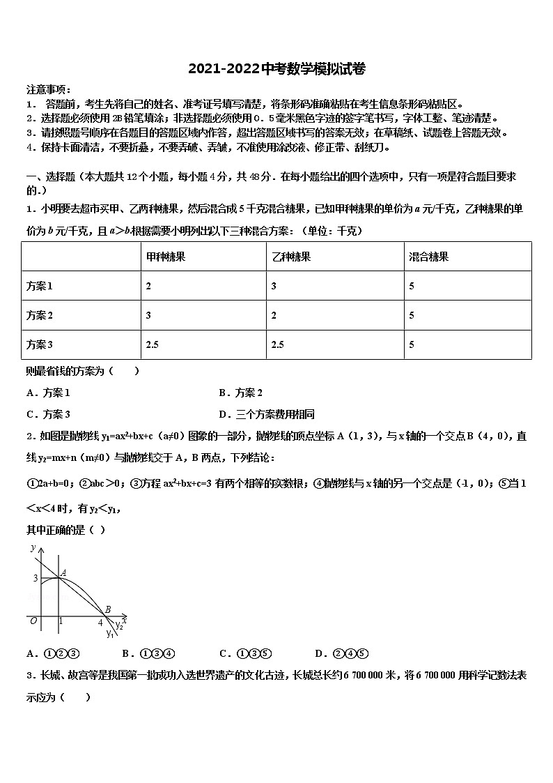 2022年辽宁省朝阳市第一中学中考试题猜想数学试卷含解析第1页