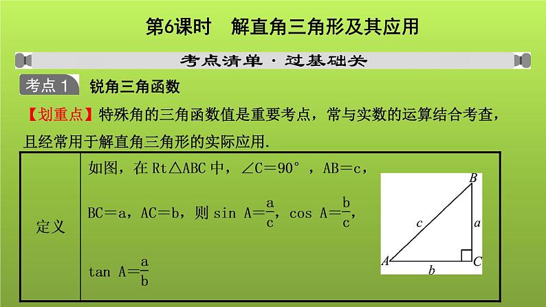 山东省2022年中考数学(五四制)一轮课件:第四章 第6课时 解直角三角形的应用第1页