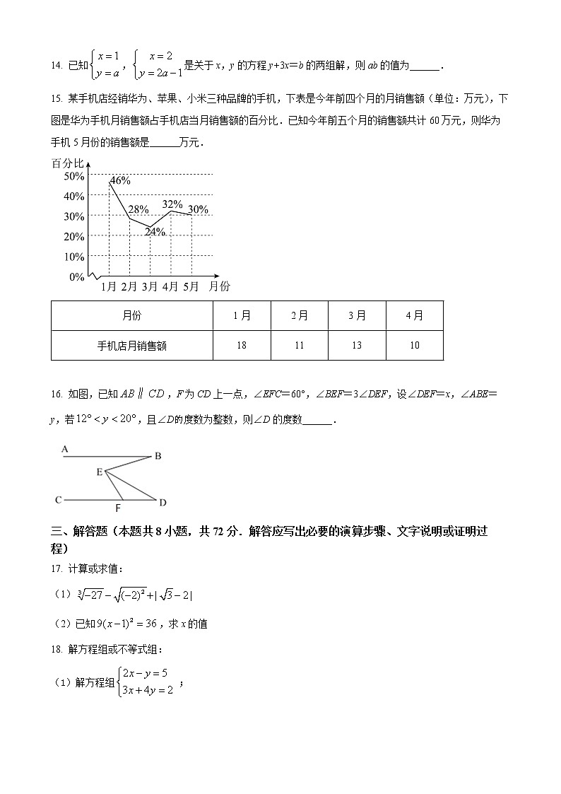 湖北省随州市曾都区2021-2022学年七年级下学期期末数学试题(word版含答案)03