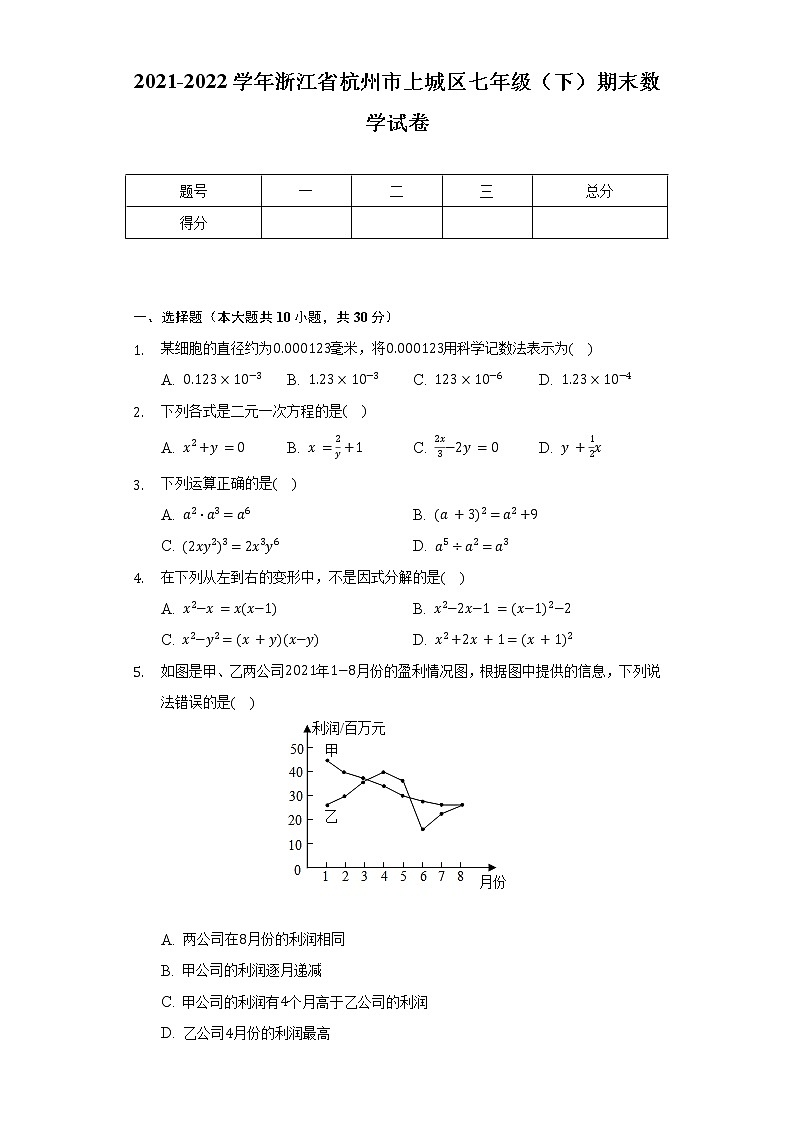 2021-2022学年浙江省杭州市上城区七年级(下)期末数学试卷(Word解析版)01