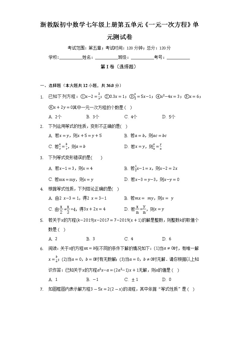 浙教版初中數(shù)學(xué)七年級(jí)上冊(cè)第五單元《一元一次方程》單元測(cè)試卷（困難）（含答案解析）第1頁(yè)