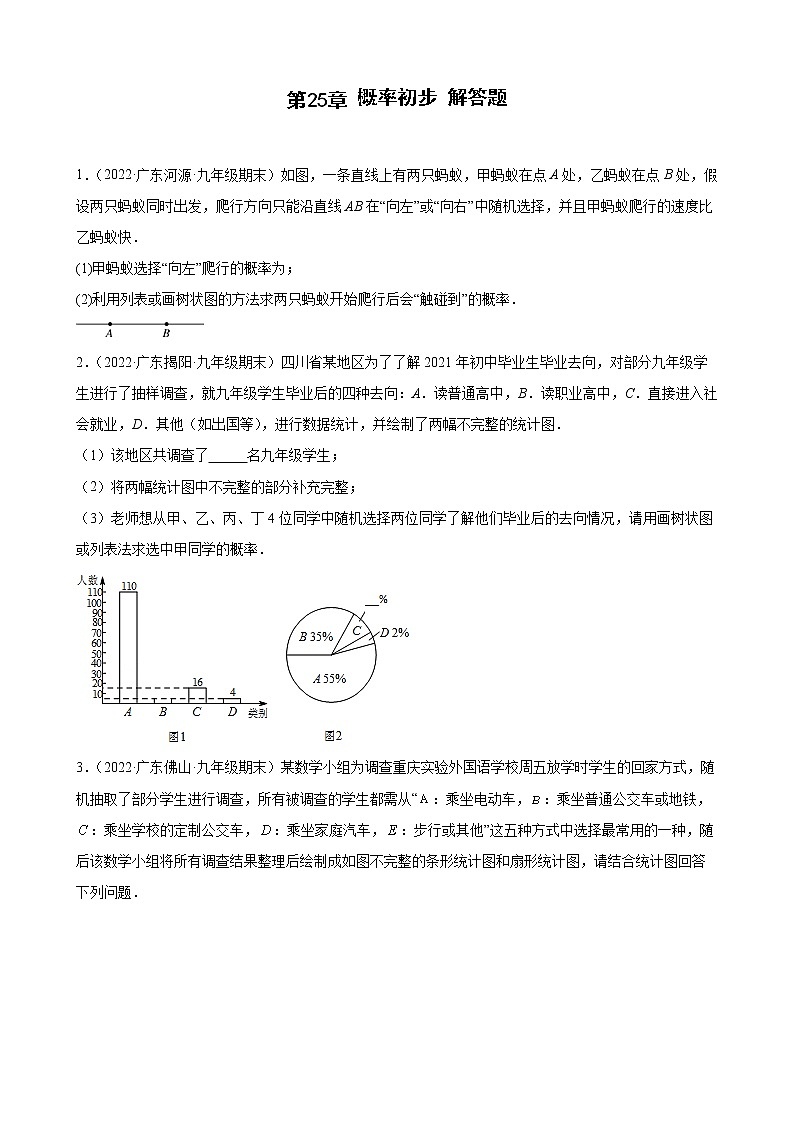 2021-2022学年人教版九年级数学上学期--第25章 概率初步 解答题(广东省各地期末试题汇编)第1页