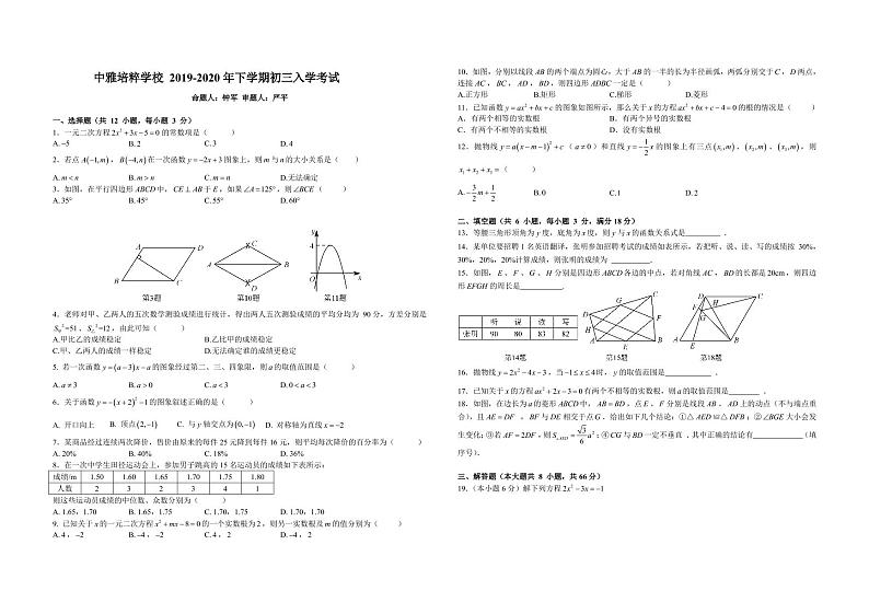 长沙四大名校集团九上数学月考试卷01