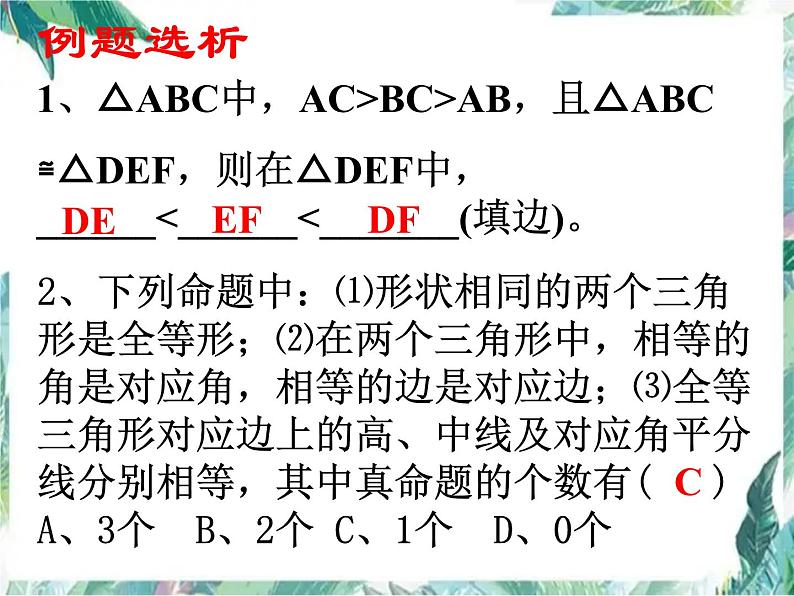 人教版八年级数学 上册课件: 《全等三角形》小结与复习(共25张PPT)第5页