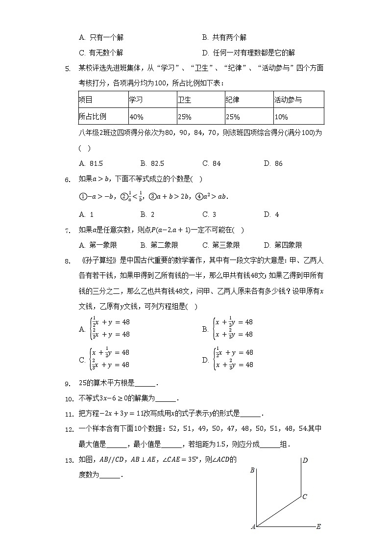 2021-2022学年江西省赣州市定南县七年级(下)期末数学试卷(Word解析版)第2页