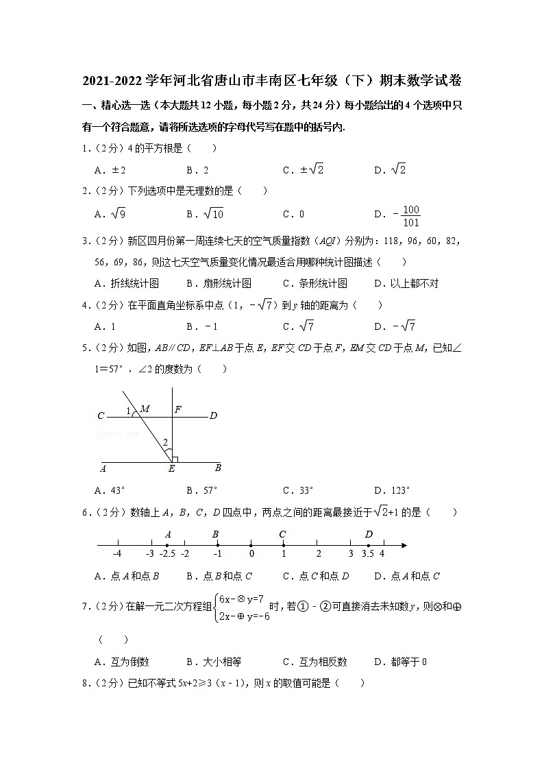 河北省唐山市丰南区2021-2022学年七年级下学期期末考试数学试卷(word版含答案)01