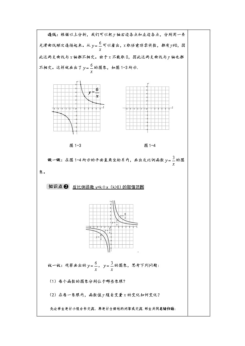 1.2 第1课时 反比例函数y=k÷x(k>0)的图象与性质-九年级数学上册教材配套教学教案(湘教版)03
