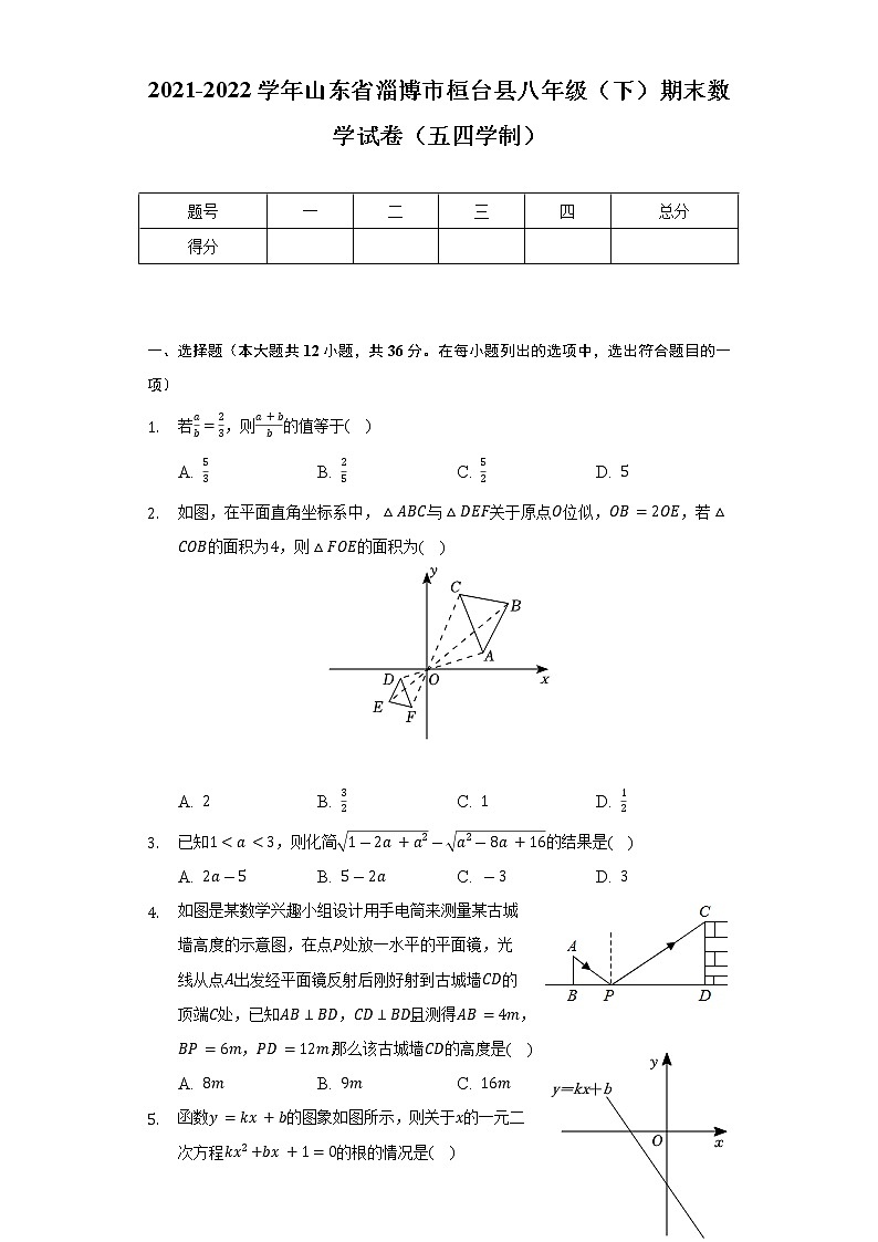 2021-2022学年山东省淄博市桓台县八年级(下)期末数学试卷(五四学制)(Word解析版)第1页