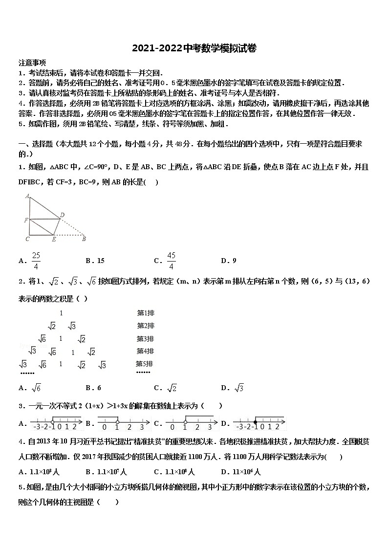 2022年山东省聊城冠县联考初中数学毕业考试模拟冲刺卷含解析第1页