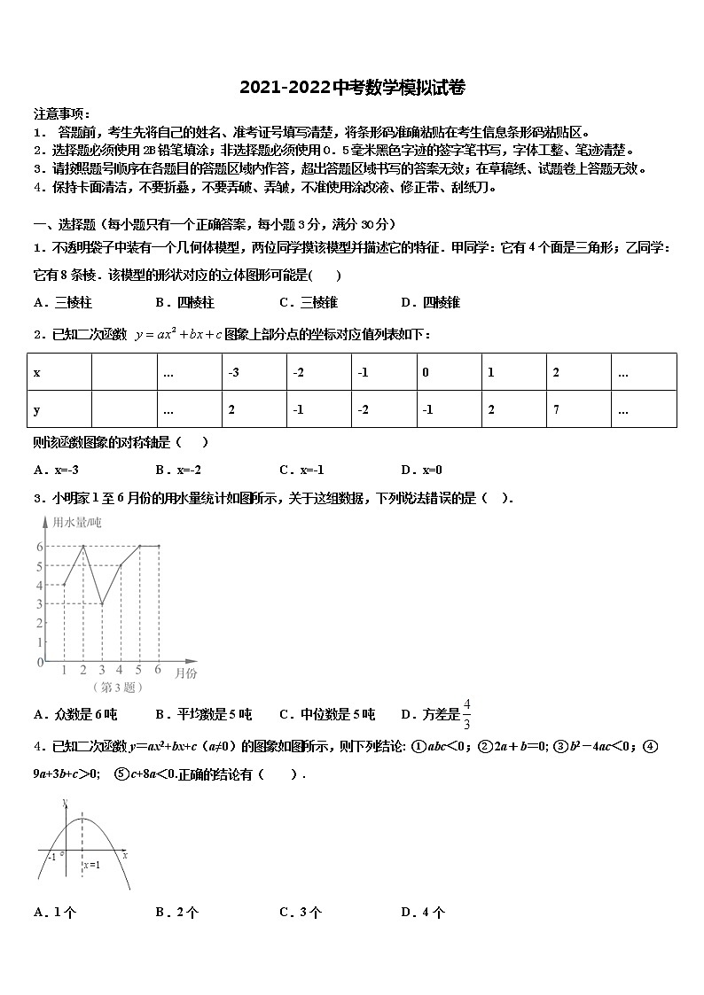 2022年台州市重点中学十校联考最后数学试题含解析第1页