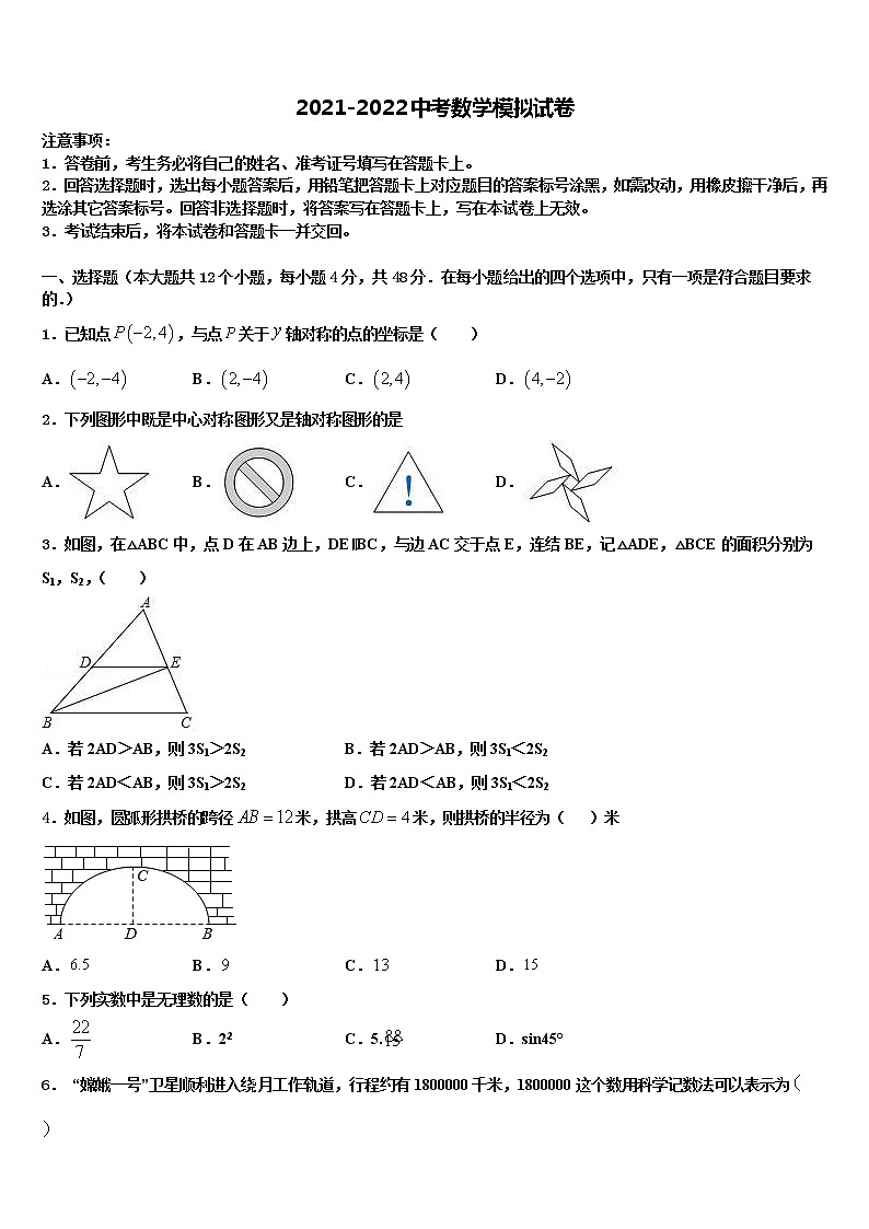 2022年四川省乐山市五通桥区重点中学中考数学对点突破模拟试卷含解析第1页
