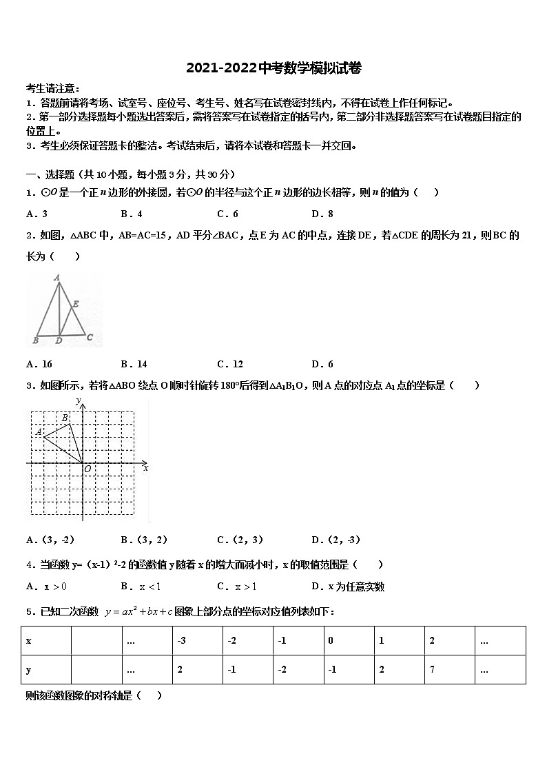 安徽省宿州市名校2021-2022学年中考数学最后冲刺模拟试卷含解析第1页