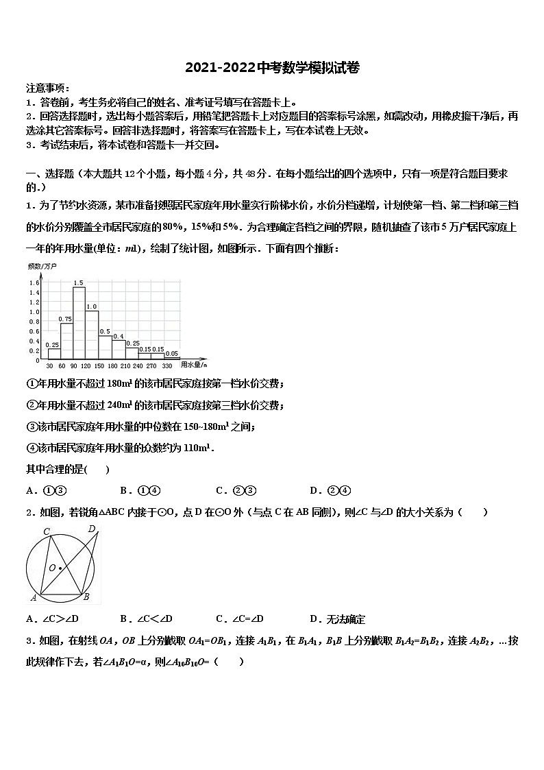 安徽省六安皋城中学2021-2022学年中考数学五模试卷含解析第1页
