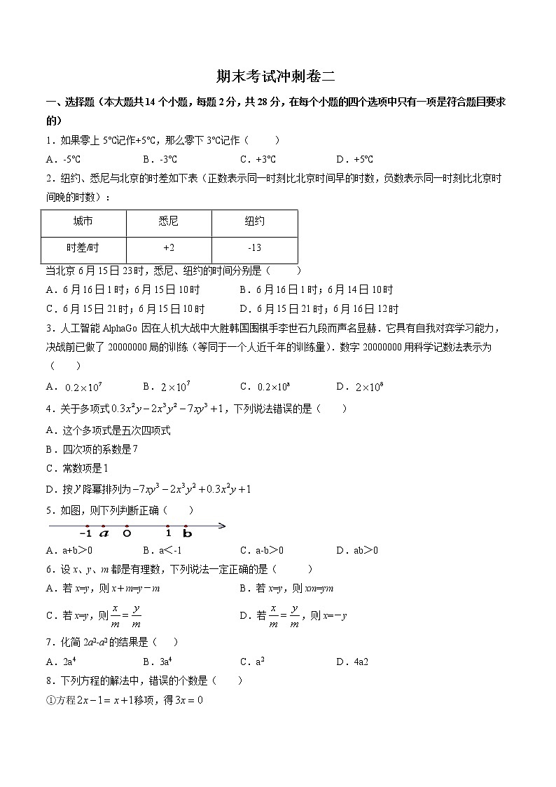 期末考试冲刺卷二七年级上册同步讲练(人教版)01