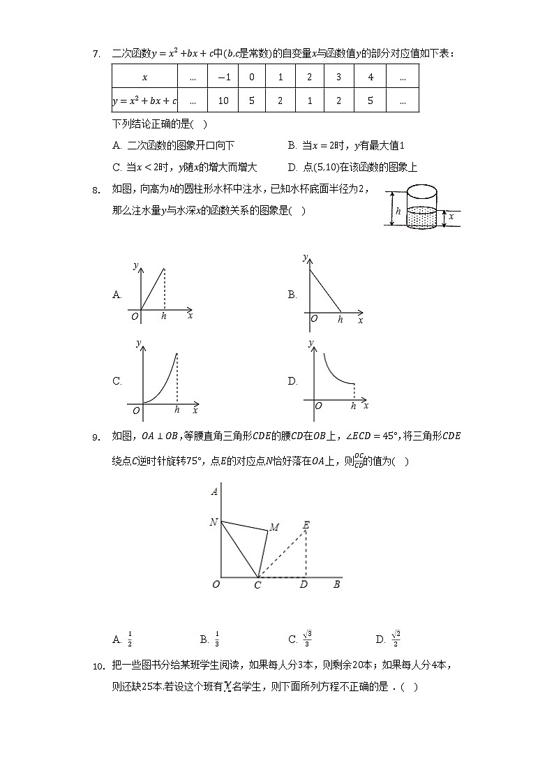 2022年湖北省随州市中考数学模拟试卷(word版含答案)02