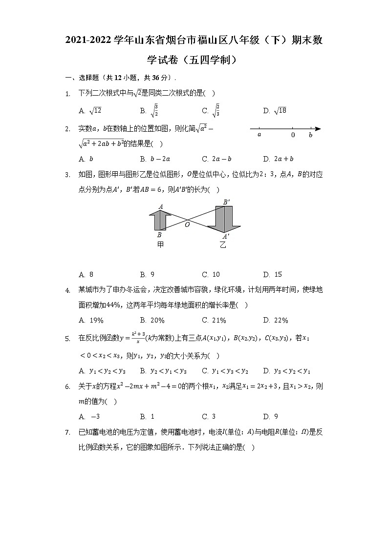 2021-2022学年山东省烟台市福山区八年级(下)期末数学试卷(五四学制)(解析版)第1页