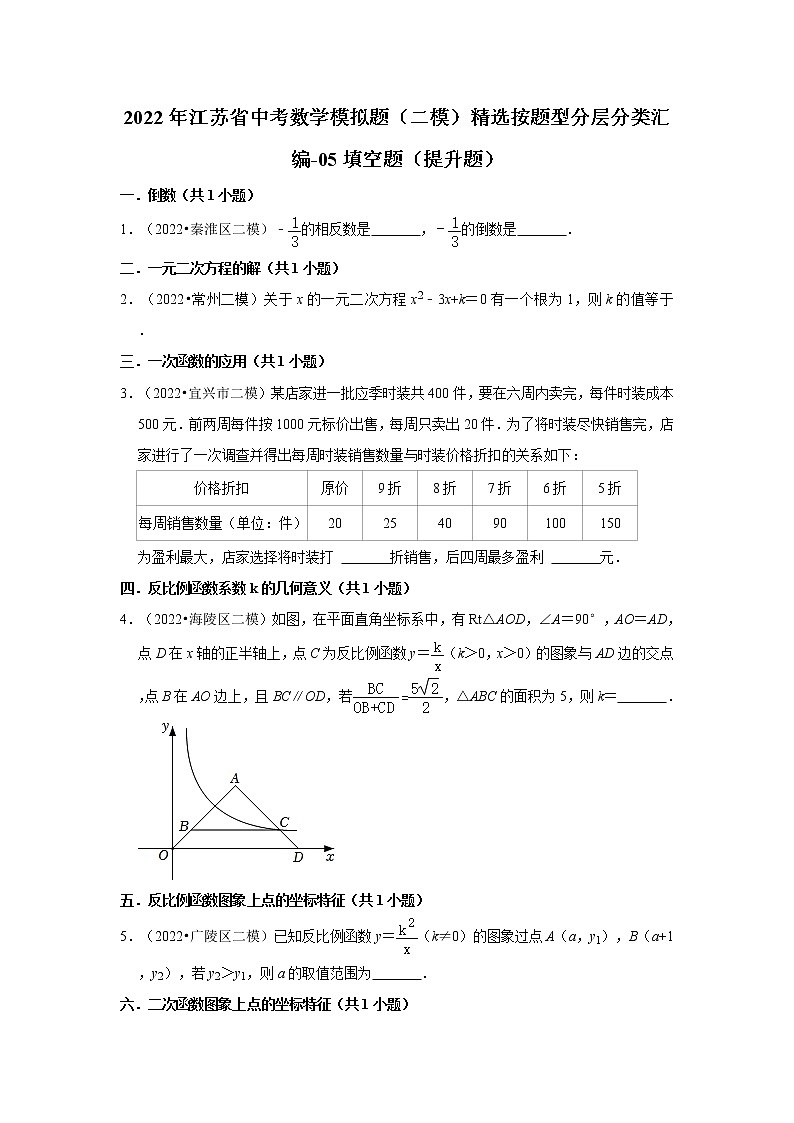 2022年江苏省中考数学模拟题(二模)精选按题型分层分类汇编-05填空题(提升题)第1页