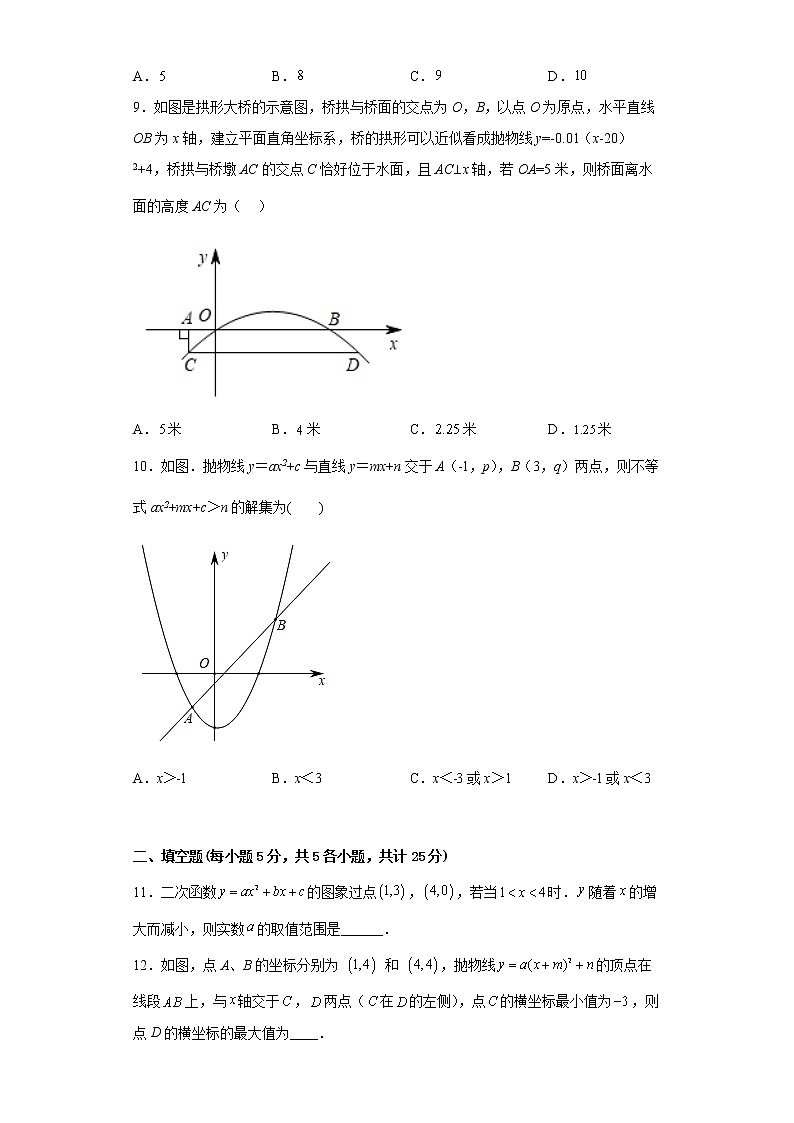 2022-2023学年人教版(2012)九年级上册第二十二章二次函数单元测试卷(word版含答案)第3页